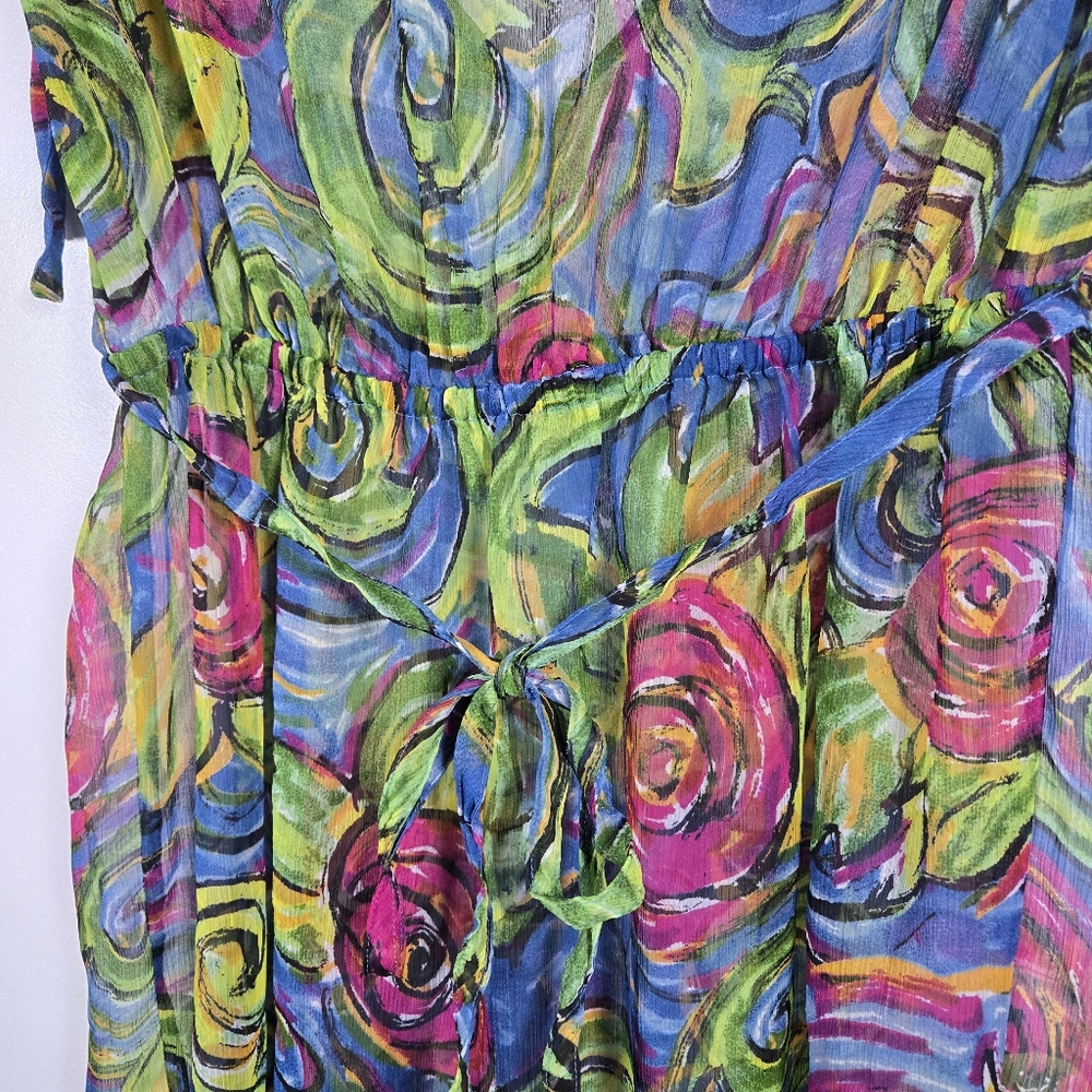Vintage Avon Watercolor Floral Sheer Swimsuit Cover Up Dress Size Medium - Picture 10 of 13